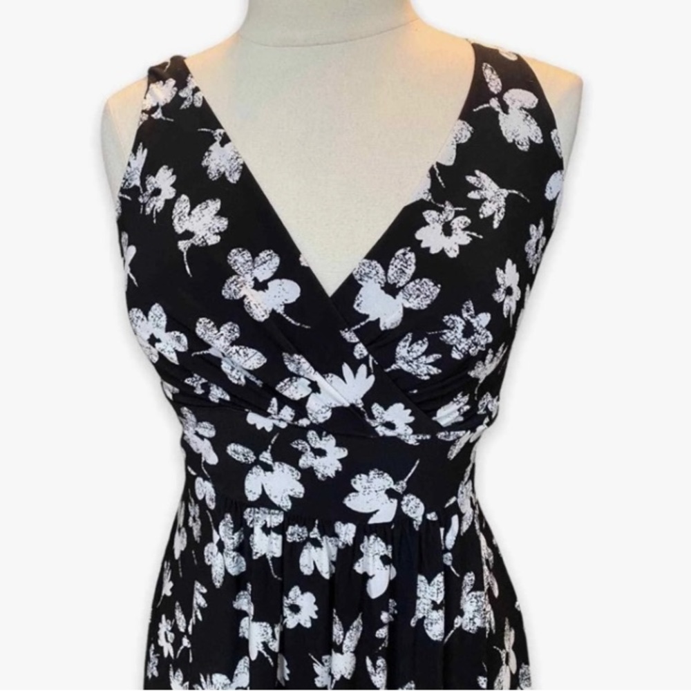Chaps, XL, empire waist, midi, sleeveless, black & white, floral, like new dress